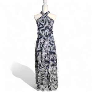 Sam Edelman Navy and White Zebra Print  Halter Maxi Dress Size: 10